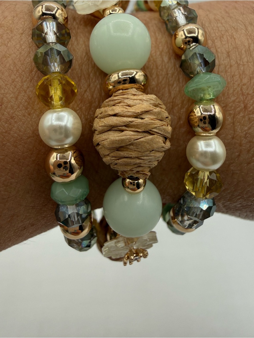 Lonna & Lilly Multi-Strand Beaded Bracelet Set Gold Tone Mint Green Pearl Tassel - Picture 10 of 17